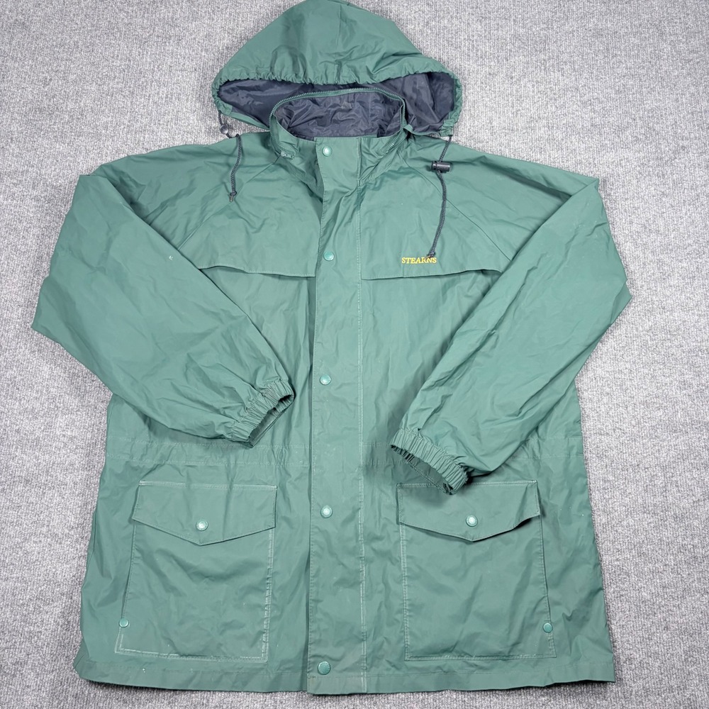 Stearns Dry Wear Green Rain Jacket Mens Large Model 8176 Waterproof Hooded Parka